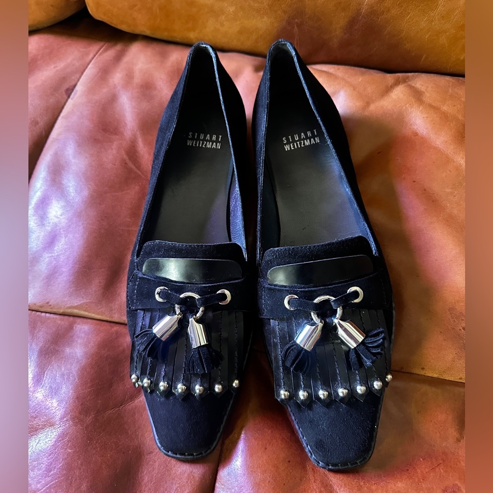 Stuart Weitzman Black Loafers with Silver Accents